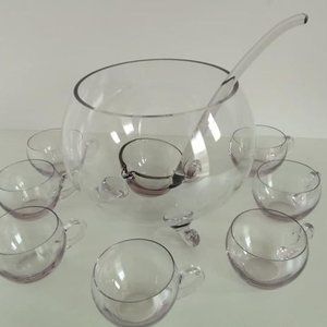 Vintage Handblown Sussmuth Purple Three Legged Punchbowl Set